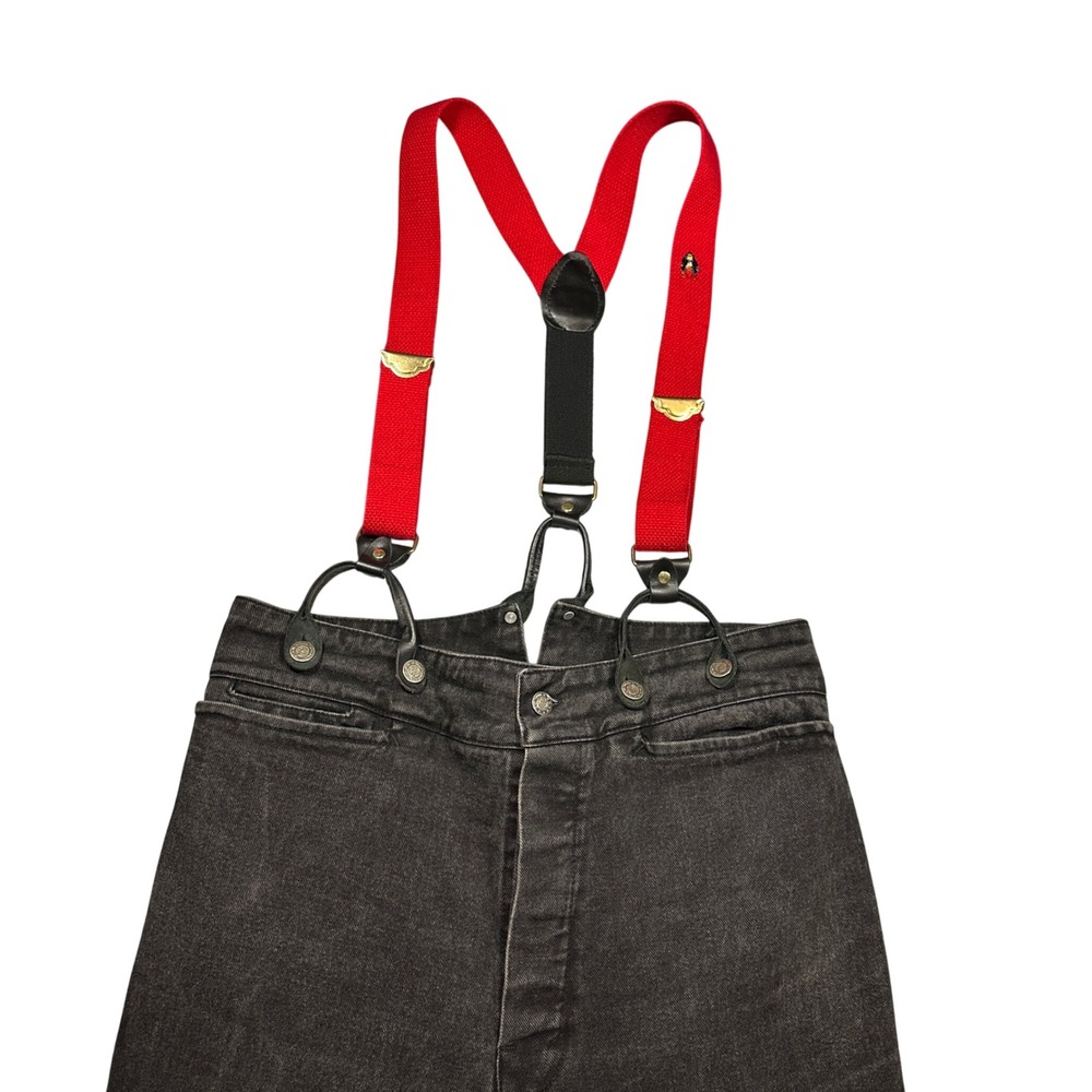 Wah Maker Frontier Clothing Black Denim Cinch Back Suspender Jeans Mens 33